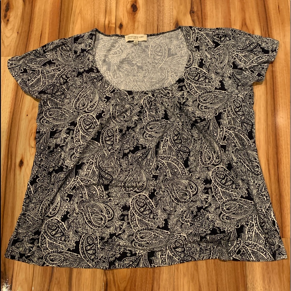 “Jones NY” top size 1X blk white #0204